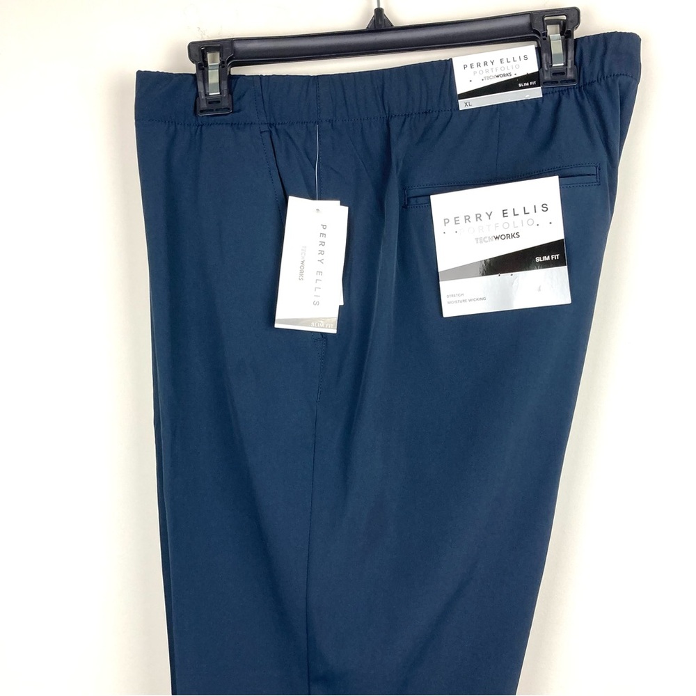Perry Ellis Mens TechWorks Slim Fit Drawstring Dress Pants Navy Blue XL E04399